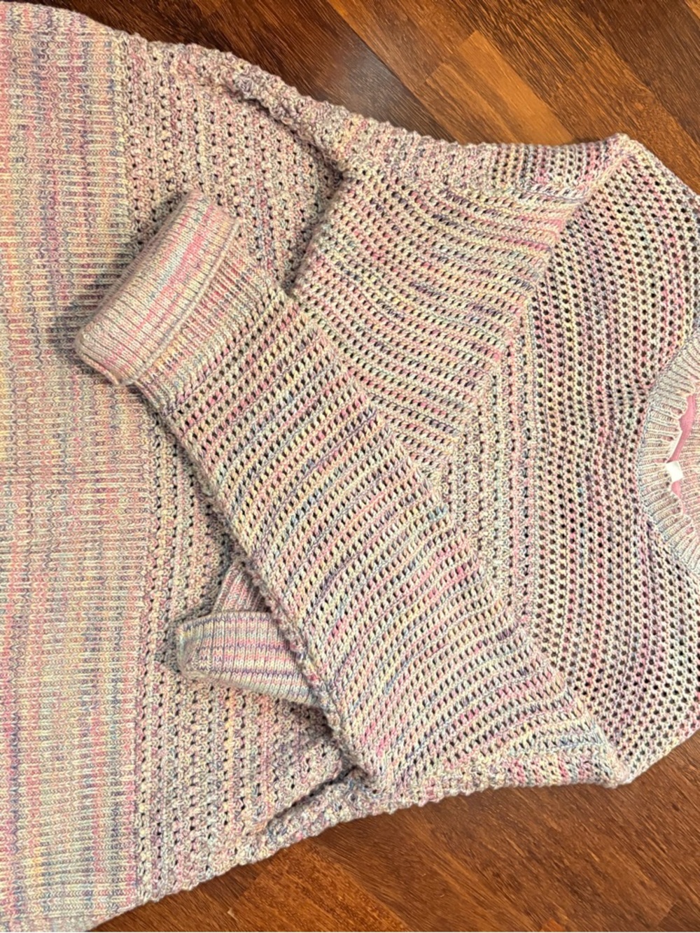 GAP Light Pink Multicolor Open-Knit Sweater